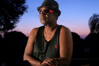 Lorenzo Johnson's composite photograph of a self-portrait and an early-morning sunrise