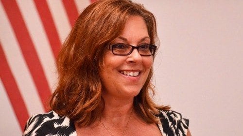 Rosemary Gorman, a student in the College's Bachelor of Applied Science degree program, spoke to attendees of the College's Legislative Tour on Wednesday. She said she was laid off four times in three years and came to Polk State to get an education that would make her more valuable to future employers.